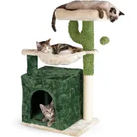 Merkloos Kattenboom met hangmat en krabpaal - Hoogte 75 cm - Beige/Groen