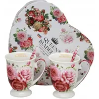 Queen Isabell Set van 2 Porseleinen Mokken 300ml met Rozen - Cadeauverpakking
