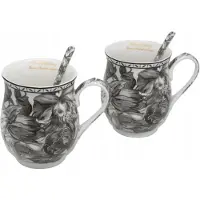 Queen Isabell Set bevat 2 Porseleinen Mokken met Rozen & Lepeltjes - 350ml