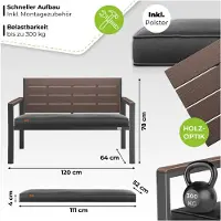 Kesser Tuinbank met kussen - 2-zits parkbank in houtlook, tot 300 kg - 120 x 64 x 78 cm - koffie/antraciet