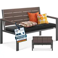 Kesser Tuinbank met kussen - 2-zits parkbank in houtlook, tot 300 kg - 120 x 64 x 78 cm - koffie/antraciet