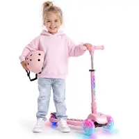 Sun baby LUMI RIDE Kinderstep. Step met drie wielen, LED-verlichting, achterrem, verstelbare hoogte, maximale belasting 50 kg, opvouwbaar. Kleur: regenboog, roze. Merk: