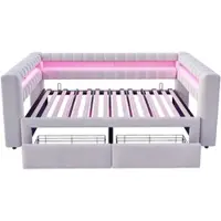 STILVORA Slaapbank 90 x 190 cm – Uitschuifbaar Naar 180 x 190 cm – Met LED En USB-C – Opbergruimte En 2 Laden – Fluweel – Lichtgrijs – Zonder Matras