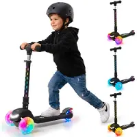 Sun baby LUMI RIDE Kinderstep 3 wielen, Scooter voor kinderen driewieler, Zwart, Balance LED, Inklapbaar, Verstelbaar Stuur, Voetrem, Antislip Dek, Afneembaar Stuur