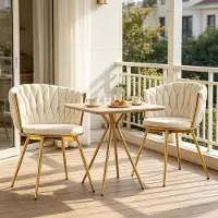 OKWISH Eetkamerstoel Set van 2 - 360 Graden Draaibaar Met Armleuningen En Gepolsterde Rugleuning - Voor Eetkamer En Woonkamer - Velvet - Beige