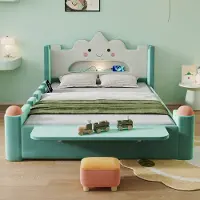 Merax Kinderbed 140x200 cm - wolkenbed met LED-leeslamp en USB-poort - opberglades - opvouwbaar plankje - krukje - blauwgroen