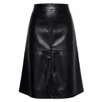 Miamoda - Dames - Midirok met leerlook A-lijn in de naad verwerkte ritssluiting - Zwart - Maat 48