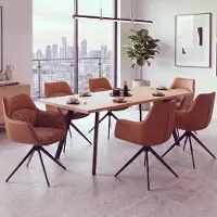 Mendler Set van 6 eetkamerstoelen, model HWC-R23, keukenstoel, draaistoel, stoel, draaibaar, kunstleer, stof, chenille (410 g/m²), kleur: terracotta