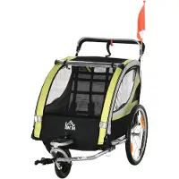 HOMCOM 2-in-1 kinderfietsaanhanger, gele fietsaanhanger met 5-punts veiligheidsgordel
