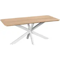 QUVIO Eettafel Sofia - Rechthoekig - Witte kruispoot - FSC-gecertificeerd mangohout - 180x90 cm - Naturel