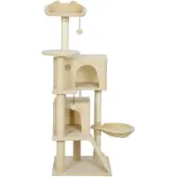 PawHut Kraboom 140 cm, katten toren met hangmat, ladder, hol en pluchen ballen