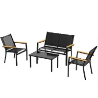 Outsunny tuinset voor 4 personen, bestaande uit een tweezitsbank, een stoel, een bijzettafeltje, in de kleur zwart