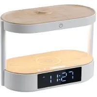 Immax LED-wekker met drie oplaadstations / 3-in-1 functie voor draadloos opladen / 20W / 9V / 2,22A / AC 220–230V / 30 lm / USB-C / Wit (licht hout)