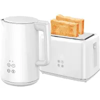 HOMCOM -Wasserkocher-Toaster-Set-Kunststoff, Edelstahl-21,5L x 15,5B x 25,1H cm-Weiß