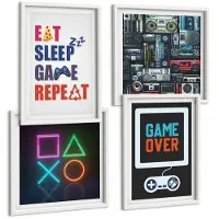 Coloray 4-Delige Schilderij Set - Ondertitels Voor Gamers Met Een Entertainmentthema - 40 x 40 En 40 x 60 - Stijlvolle Wanddecoratie - Interieur - Muurdecoratie
