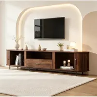 STILVORA Dressoir - TV Meubel Met Schuifdeuren En Lade - Voor Woonkamer En 75 Inch Tv - MDF En Metaal - 180x40x50 Cm - Walnoot