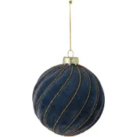J-Line Gestreepte kerstbal - glas - donkerblauw/goud - large - set van 18