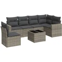 vidaXL 7-delige Loungeset met kussens poly rattan grijs