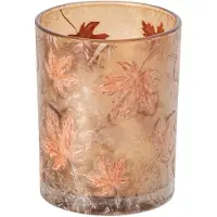 J-Line Kandelaar met bladeren - glas - abrikoos/terracotta - medium - set van 2