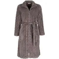 Pastunette Badjas dames met rits - zacht fleece - ritssluiting en ceintuur - dames ochtendjas taupe - maat S (36-38)