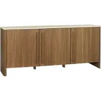Sweeek Dressoir met houtdecor en travertin effect, 3 deuren 160cm Walnoot