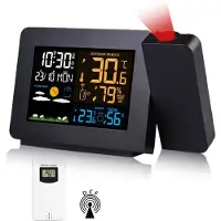 Fokelyi Weerstation Projectieklok - Atoom Radiogestuurd-Weersvoorspelling- Weerstation met Buitensensor - Temperatuur- 60m Bereik-Hygrometer-Draadloos