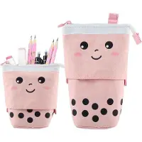 Benza Ibenzoa Opklapbaar etui van canvas, 13 x 12,5 x 18 cm, 1 stuk – Panda / Leeuw / Melkthee / Ruitpatroon, pennenetui voor school en reizen