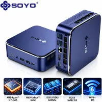 SOYO S5Air mini-pc, AMD Ryzen 5 7535HS mini-pc Windows 11 Pro (6 kernen 12 threads, tot 4,55 GHz) 16 GB LPDDR5 512 GB NVME SSD minicomputer | AMD Radeon 660 M | Bluetooth 5,2 | Wi-Fi 6E | 8K