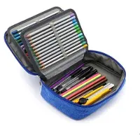 Benza Ibenzoa Groot etui met draagriem en zachte, slijtvaste binnenvoering, met rits – Blauw, ruim etui voor school en creatieve projecten