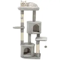 Benza Ibenzoa Kraboom 115 cm – Bekleed met pluche, 3 plateaus, 2 holtes, 4 sisalpalen, 2 hangende ballen, stabiele basis van 45 x 32 cm, wandmontage mogelijk
