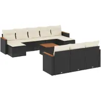 vidaXL 11-delige tuinmeubelset met kussens, zwart, polyrotan