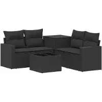 vidaXL Bankstel 6 st Zwart Poly Rattan en Staal