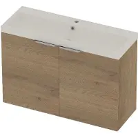 Basic Line Pretty 36 Badmeubel - 2 Deuren - 100x36cm - Wastafel Glans Wit - 1 Kraangat - Pure Oak - Badkamermeubels, Badmeubel Sets - 8718835822842