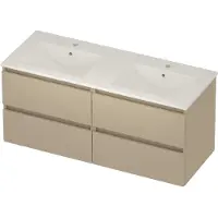Basic Line Coach 46 Badmeubel 120x46x54cm - 4 Lades - Greeploos - Wastafel Dubbel - 2 Kraangaten - Matt Beige - Badkamermeubels, Badmeubel Sets