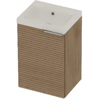 Basic Line Pretty 36 Badmeubel - 1 Deur - 45x36cm - Wastafel Glans Wit - Zonder Kraangat - Lamello Oak - Badkamermeubels, Badmeubel Sets