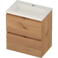 Basic Line Mood 39 Badmeubel 60x39cm - Wastafel Glans Wit - 1 Kraangat - Whisky Oak - Badkamermeubels, Badmeubel Sets - 8718835823191
