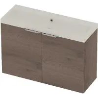 Basic Line Pretty 36 Badmeubel - 2 Deuren - 100x36cm - Wastafel Glans Wit - Zonder Kraangat - Dusk Oak - Badkamermeubels, Badmeubel Sets
