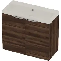 Basic Line Pretty 36 Badmeubel - 2 Deuren - 80x36cm - Wastafel Glans Wit - Zonder Kraangat - Barista Oak - Badkamermeubels, Badmeubel Sets