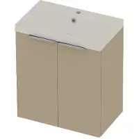 Basic Line Pretty 36 Badmeubel - 2 Deuren - 60x36cm - Wastafel Mat Wit - 1 Kraangat - Matt Beige - Badkamermeubels, Badmeubel Sets - 8718835822293