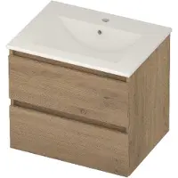 Basic Line Coach 46 Badmeubel 60x46x54cm - Greeploos - Wastafel Midden - 1 Kraangat - Pure Oak - Badkamermeubels, Badmeubel Sets - 8718835825652