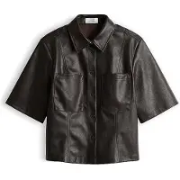 Opus Slim fit blouse met korte mouwen in lederlook model 'Feleather'