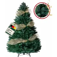 COMHOMA Kunstkerstboom, kerstdecoratie, 195 cm, PVC-materiaal met 910 takjes, verstevigde takken, opvouwbaar, met decoratieve strikken en een wenskaart