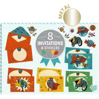 Djeco Uitnodigingen Pow! Bang! – Set van 8 kaarten met enveloppen & stickers –