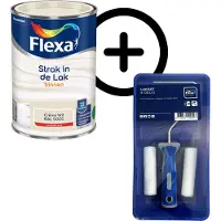 Flexa Product Bundel: - Strak In De Lak Binnenlak - Hoogglans - Crème Wit / Ral 9001 - 1,25 L + Lakset