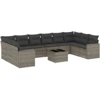 vidaXL 11-delige Loungeset met kussens poly rattan grijs