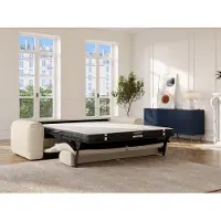 Vente-unique Vierzitsslaapbank express in beige corduroy - Slaapoppervlak 160 cm - 16 cm matras met traagschuim POGNIA