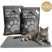 CECIPA MAX Loncurpet - Kattenbakvulling - Met Kattenbakmat - Wyoming Natrium Bentoniet Klei +Cassava - 2 x 6,8kg - Sterk Klontvormend - Plakt Niet aan de Bodem - Effectieve Geurcontrole & Stofvrij