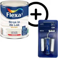 Flexa Product Bundel: - Strak In De Lak Binnenlak - Hoogglans - Crème Wit / Ral 9001 - 750 Ml + Lakset