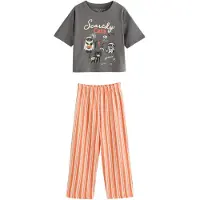 Next Nachtkledij 'Halloween' donkergrijs / donkeroranje / zwart / offwhite