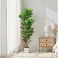 MODFU - Kunstplant - Geigenfeigenboom - Voor Binnen - Kunststof - Hout - Groen - 150 Cm